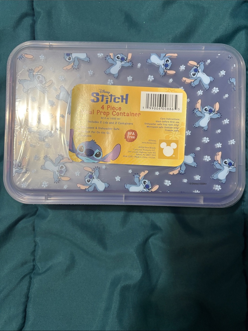 Disney Stitch Purple Meal Prep Container Set with Blue Character Prints